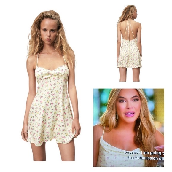 NWT ZARA Cream Micro Floral Open Back Mini Slip Dress Large Blogger Favorite - Picture 1 of 10